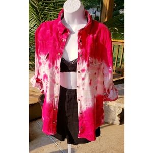 Hot Pink Bleached Dip Dyed Cozy Flannel Cotton S…